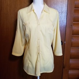 Joanna Button Down Roll Up Sleeves Yellow Blouse Sz XL